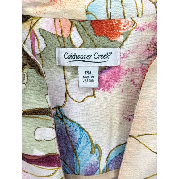 Coldwater Creek Linen Blend Artsy Floral Button Up Tunic Blazer Size PM Office - Picture 5 of 10
